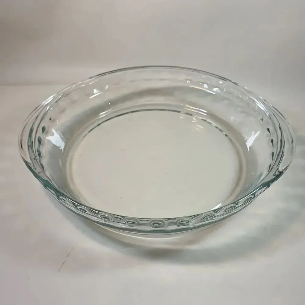 9 1/2 Inches Glass Pie Plate Fluted 2 Handles Mexico Heavy Durable Baking Home